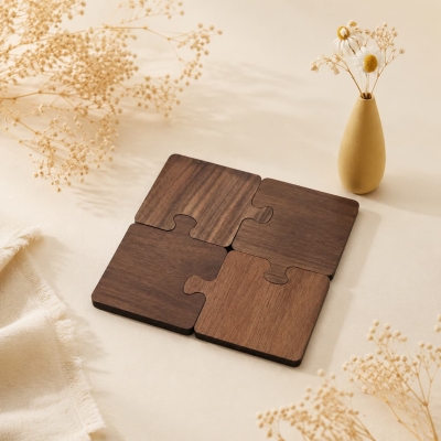 Custom Black Walnut Puzzle Coasters Bulk Wedding Gift Sets
