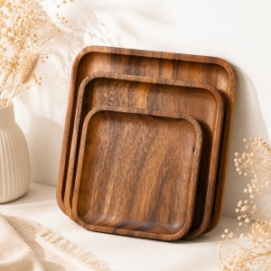 Bulk Acacia Wood Serving Tray Set for Home and Kitchen