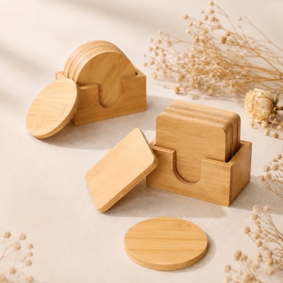 Custom Bamboo Coaster Gift Set for Promotional Gift Campaigns