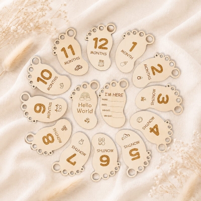 Wholesale Baby Footprint Milestone Cards First Year Keepsake Gift