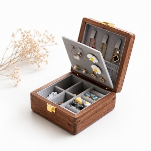 Double Layer Walnut Jewelry Box for Rings Bracelets and Keepsakes