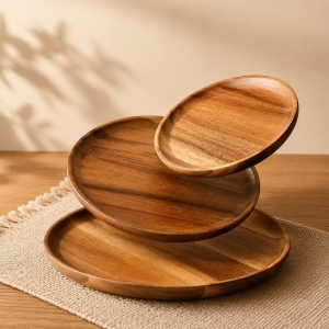 Custom Round Acacia Wood Display Tray Wholesale