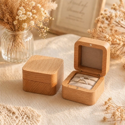 Personalized Beech Wood Ring Box for Proposals and Weddings