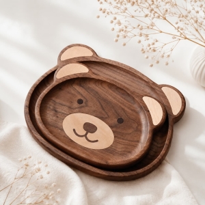 Factory Supply Bear Shape Black Walnut Wood Tray Set