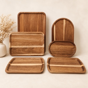 Acacia Wood Serving Tray for Kitchen and Home Decor 