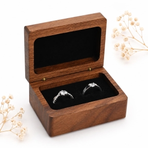 Walnut Square Ring Box for Engagement and Wedding Rings