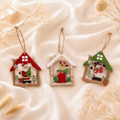 Wholesale Single Layer Wooden Christmas Hanging Ornament Gift