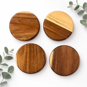 OEM Acacia Wood Round Coaster Set Corporate Gift Projects