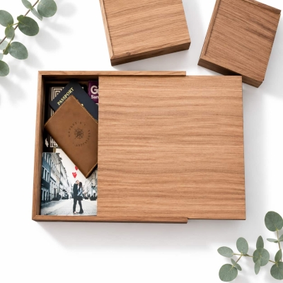 Custom Walnut Wood Sliding Lid Wedding Gift Box Wholesale