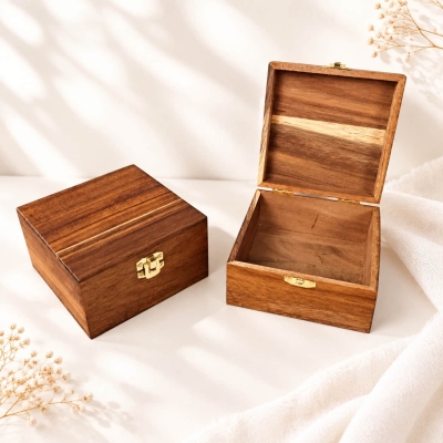 Wholesale Square Acacia Wood Wedding Keepsake Gift Box