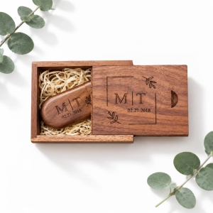 Custom Engraved Walnut USB Gift Box for Wedding Wholesale